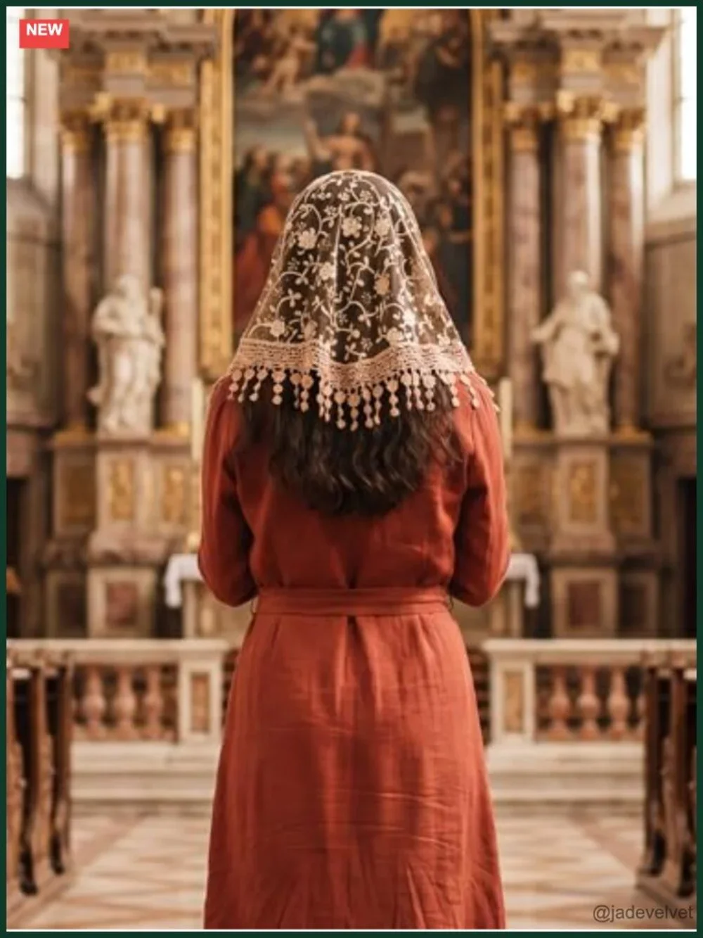 Triangle Lace Mantilla Veil for Church - Soft & Stretchy Scarf